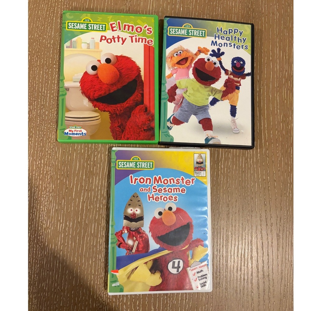 Sesame Street DVD Lot 3 Elmo's Potty Time Iron Monster Happy Healthy Monsters